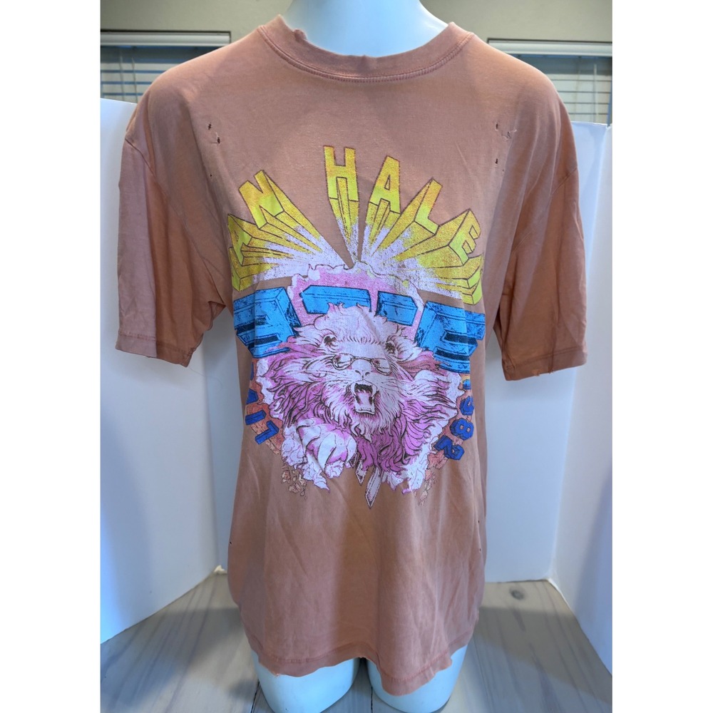Van Halen Live 1982 Tour Graphic T-Shirt XS Peach Distressed Lion Band Tee 2023
